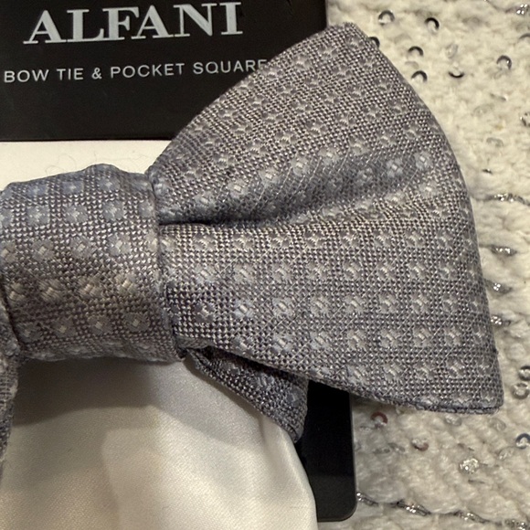 Alfani Charcoal Bow Tie and Ivory Pocket Square Set - Picture 4 of 5